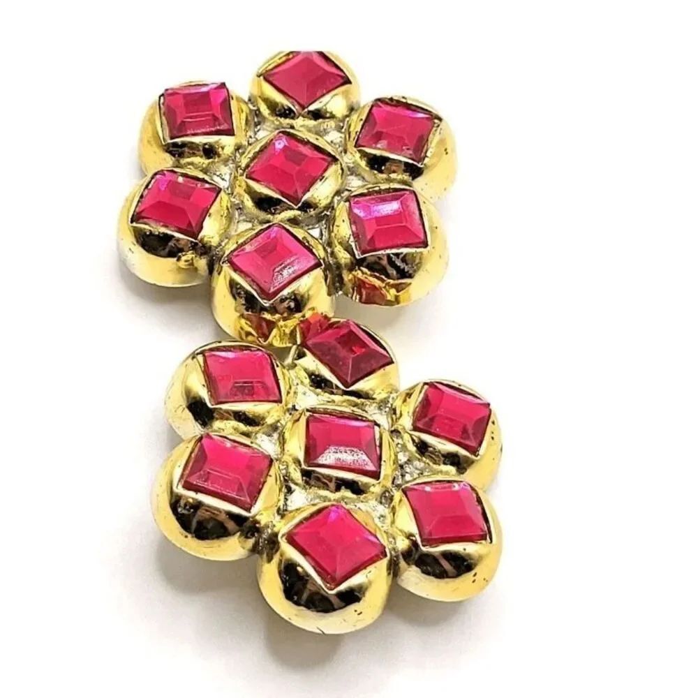 Chunky Pink Baroque Flower Clip On Earrings 2in